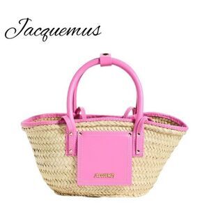Jacquemus Pink and Straw Color block Vacation Women's Bag NWT